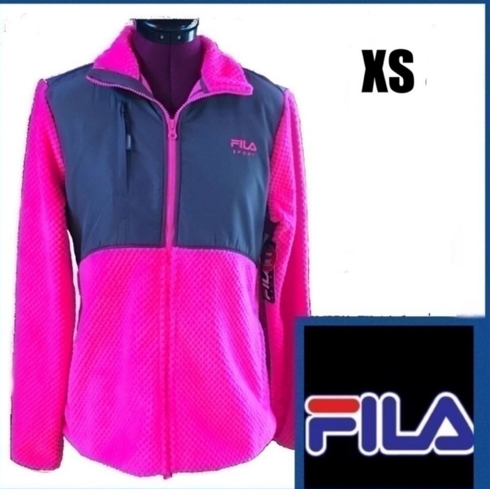 Fila Sports Jacket New Pink Black Extra Small Velour Type Material Full Zip